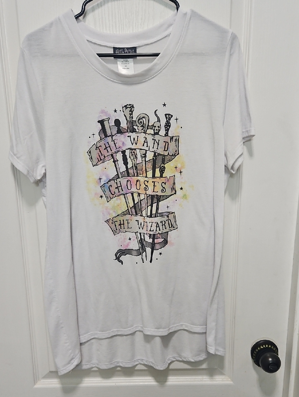 White Graphic Short-Sleeve Tee with Wand Illustration